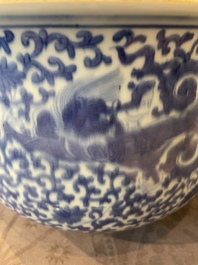 A large Chinese blue and white censer with chilong and floral design, Kangxi