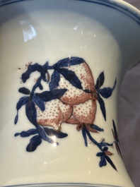 A Chinese blue, white and copper-red 'Three abundances' or 'Sanduo' vase, 19/20th C.