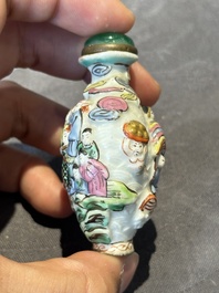 Six Chinese famille rose moulded snuff bottles, Qianlong mark, 19/20th C.