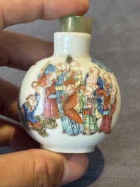 A Chinese famille rose '18 Luohan' snuff bottle, Daoguang mark and of the period