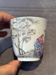 A Chinese famille rose 'erotic subject' cup and saucer, Yongzheng/Qianlong