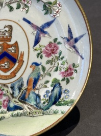 A pair of rare Chinese Canton famille rose armorial plates with the arms of Wight, ca. 1810