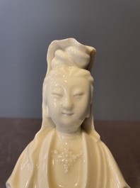 Two Chinese Dehua blanc de Chine figures of Guanyin, 18th C.
