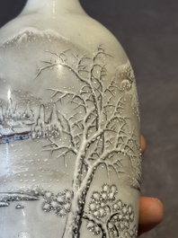 A pair of Chinese polychrome 'snow scene' vases, Jing De Zhen Zhi 景德鎮製 mark, dated 1979