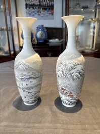 A pair of Chinese polychrome 'snow scene' vases, Jing De Zhen Zhi 景德鎮製 mark, dated 1979