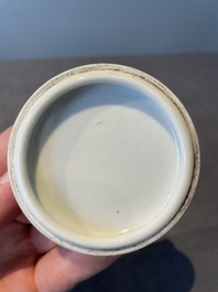 A Chinese blue and white brush washer and two seal paste boxes and covers, Qianlong mark, 19th C.