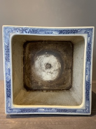 A square Chinese blue and white 'three rams' jardiniere, 19th C.