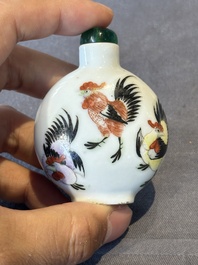 A Chinese double losange-shaped '12 zodiac animals' snuff bottle and a 'roosters' snuff bottle, 19th C.