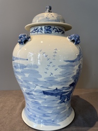 A Chinese blue and white 'landscape' vase and cover, Chenghua mark, 19th C.