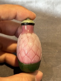 Four Chinese Peking glass snuff bottles, one with a Qianlong mark, 18/19th C.