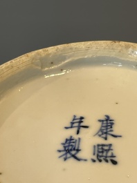 A Chinese blue and white garniture of five vases with lotus scrolls, 19th C.