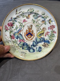 A rare Chinese Canton famille rose armorial dish with the arms of Wight, ca. 1810