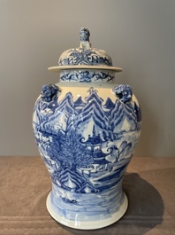 A Chinese blue and white 'landscape' vase and cover, Chenghua mark, 19th C.