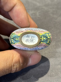 Six Chinese Peking enamel snuff bottles with European design, Qianlong mark, 19/20th C.