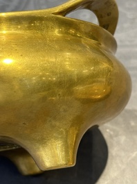 A Chinese bronze censer on stand, Wu Chen Mi Sheng Tang Zhi 戊辰米生堂制 mark, 19th C.