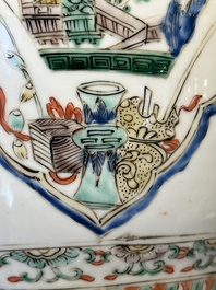 A Chinese famille verte 'figures and antiquities' jar and cover, Kangxi