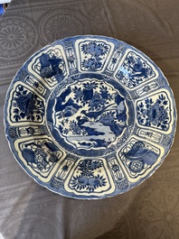 A large Chinese blue and white kraak porcelain dish with pheasants, Wanli