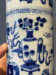 A Chinese celadon-ground slib design 'dragon' vase and Chinese blue and white vase or incense container, 19th C.