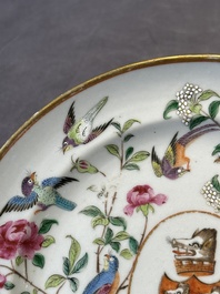 A rare Chinese Canton famille rose armorial dish with the arms of Wight, ca. 1810