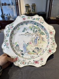 A large Chinese Canton enamel dish with scholars in a landscape, Yongzheng