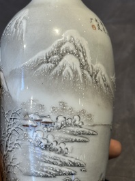 A pair of Chinese polychrome 'snow scene' vases, Jing De Zhen Zhi 景德鎮製 mark, dated 1979
