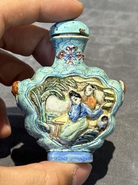 Eight Chinese moulded famille rose snuff bottles, Qianlong mark, 19th C.