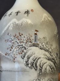 A pair of Chinese polychrome 'snow scene' vases, Jing De Zhen Zhi 景德鎮製 mark, dated 1979