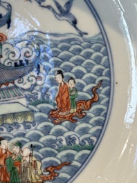 A Chinese famille verte 'Hai Wu Tian Chou 海屋添筹' plate, Yongzheng mark, 19th C.