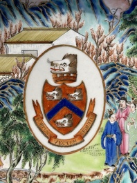 A pair of rare Chinese Canton famille rose armorial soup plates with the arms of Wight, ca. 1810