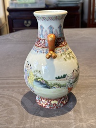 A Chinese famille rose 'hu' vase with playing boys, Qianlong mark, 20th C.