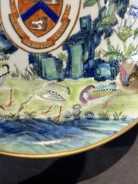 A pair of rare Chinese Canton famille rose armorial soup plates with the arms of Wight, ca. 1810