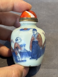 A Chinese blue, white and copper-red snuff bottle, 19th C.
