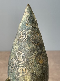 Three Chinese archaic bronze wine vessels, Zhou or later