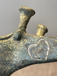 Three Chinese archaic bronze wine vessels, Zhou or later