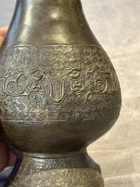 Four Chinese archaistic gilt bronze vases, Yuan/Ming