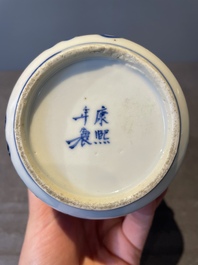 A Chinese celadon-ground slib design 'dragon' vase and Chinese blue and white vase or incense container, 19th C.