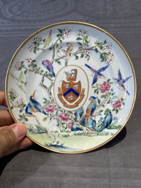 A pair of rare Chinese Canton famille rose armorial plates with the arms of Wight, ca. 1810