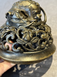 A fine Chinese tripod 'elephant' censer and cover, Ming