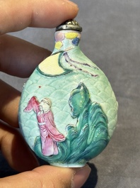 Three Chinese famille rose moulded snuff bottle, Ying Chuan Zhen Cang 穎川珍藏 mark, 19th C.