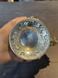 A rare Chinese silver, enamel and hardstone coffee set with matching tray, 20th C.