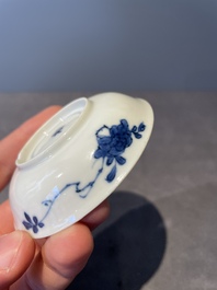Four Chinese blue and white 'Eight Immortals' cups and saucers and five saucers, Chenghua and Lu mark, Kangxi