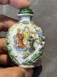 Six Chinese famille rose moulded snuff bottles, Qianlong mark, 19/20th C.