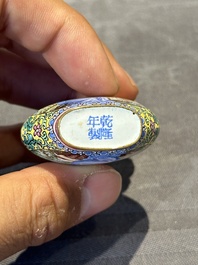 Six Chinese Peking enamel snuff bottles with European design, Qianlong mark, 19/20th C.