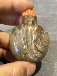 Three Chinese swirled glass snuff bottles, Qing