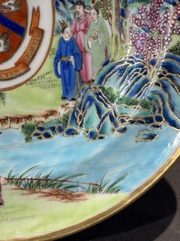 A pair of rare Chinese Canton famille rose armorial soup plates with the arms of Wight, ca. 1810