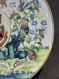 A pair of rare Chinese Canton famille rose armorial soup plates with the arms of Wight, ca. 1810
