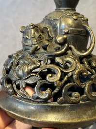 A fine Chinese tripod 'elephant' censer and cover, Ming