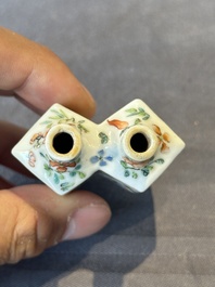 A Chinese double losange-shaped '12 zodiac animals' snuff bottle and a 'roosters' snuff bottle, 19th C.