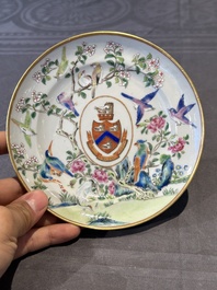 A pair of rare Chinese Canton famille rose armorial plates with the arms of Wight, ca. 1810