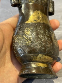 Four Chinese archaistic gilt bronze vases, Yuan/Ming